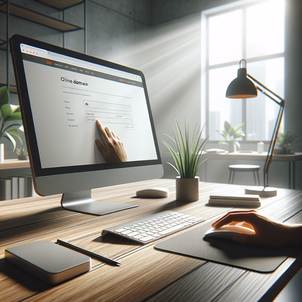 Person buying a domain on GoDaddy website using laptop.