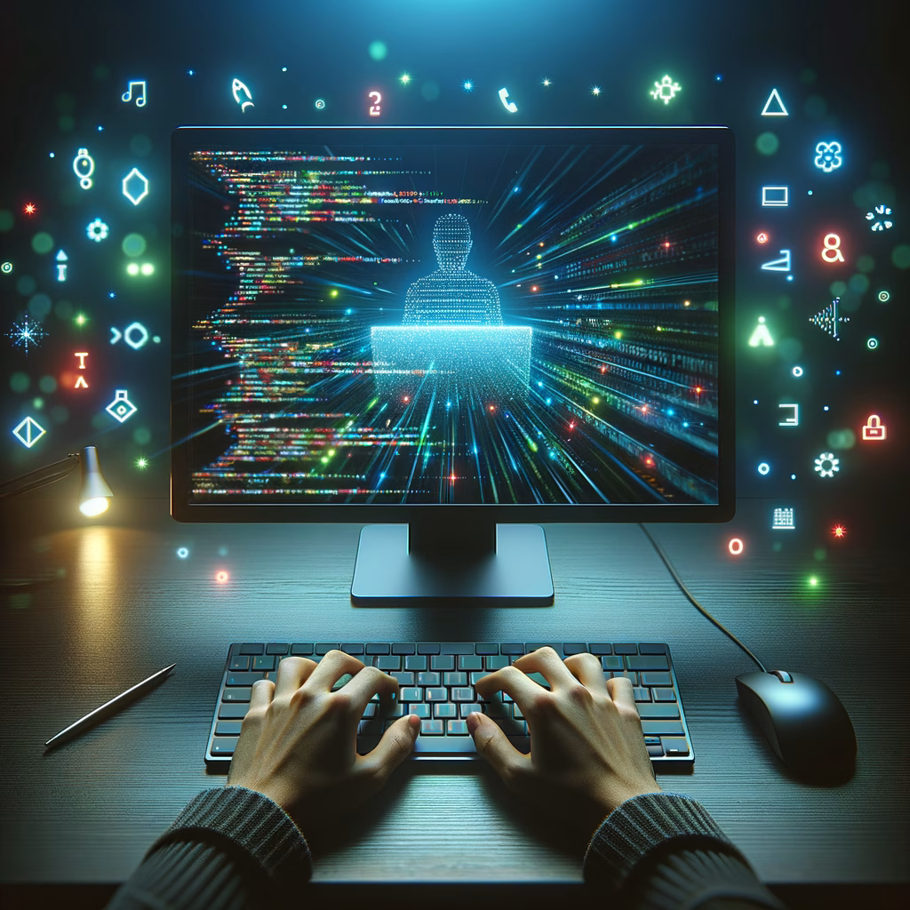 Colorful icons representing different programming languages and code snippets
