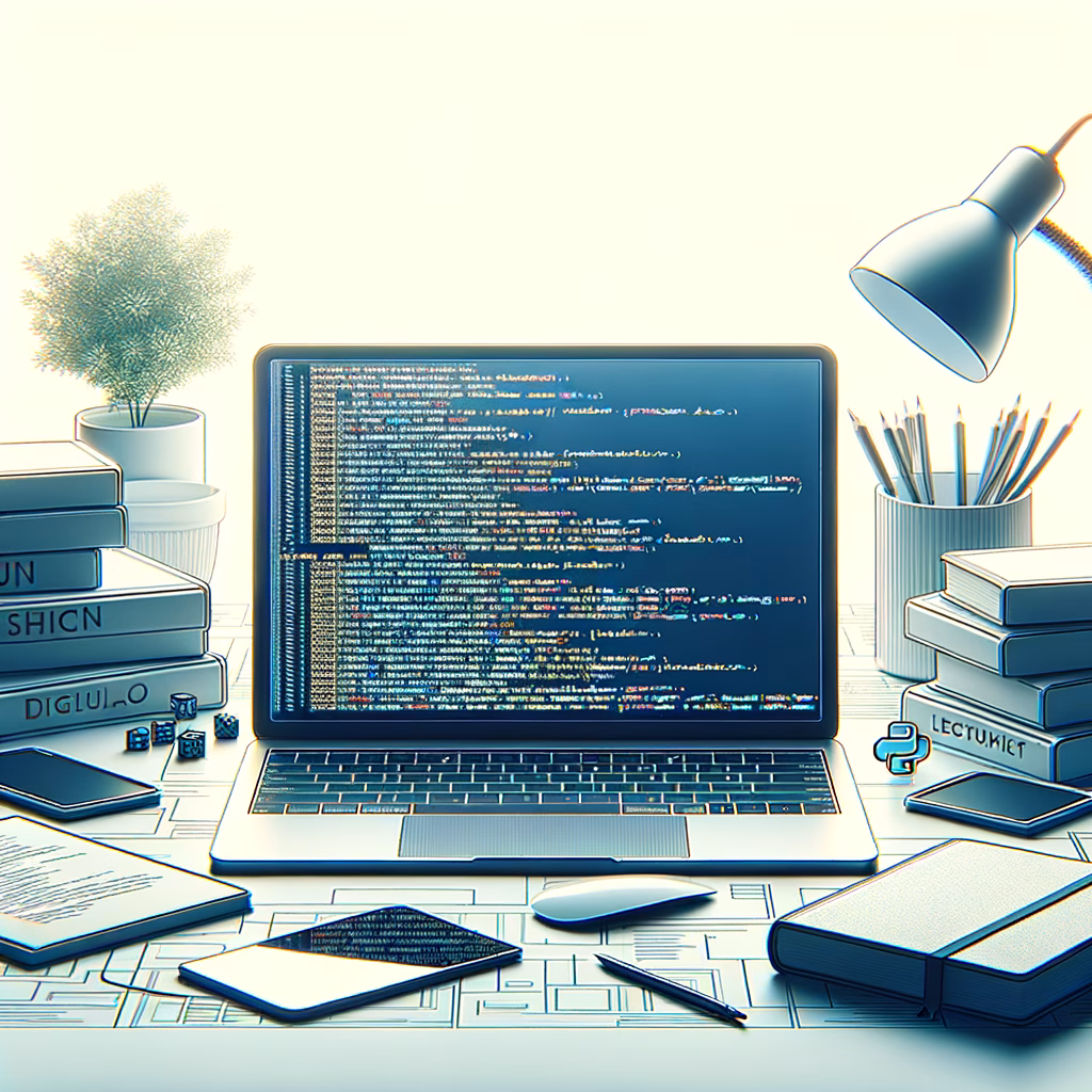 Illustration of Python programming language with code snippets and Python snake logo