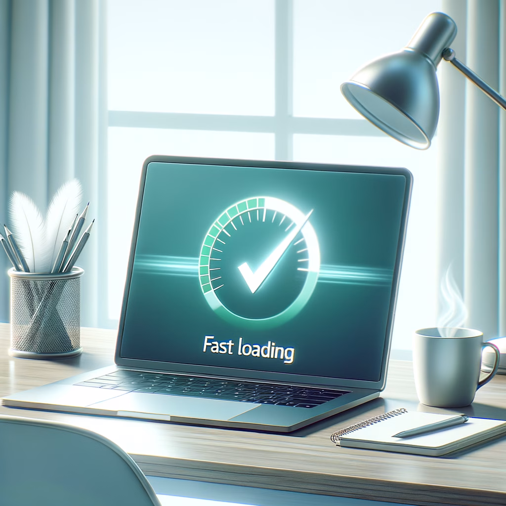 Laptop screen showing website performance with gears symbolizing optimization steps