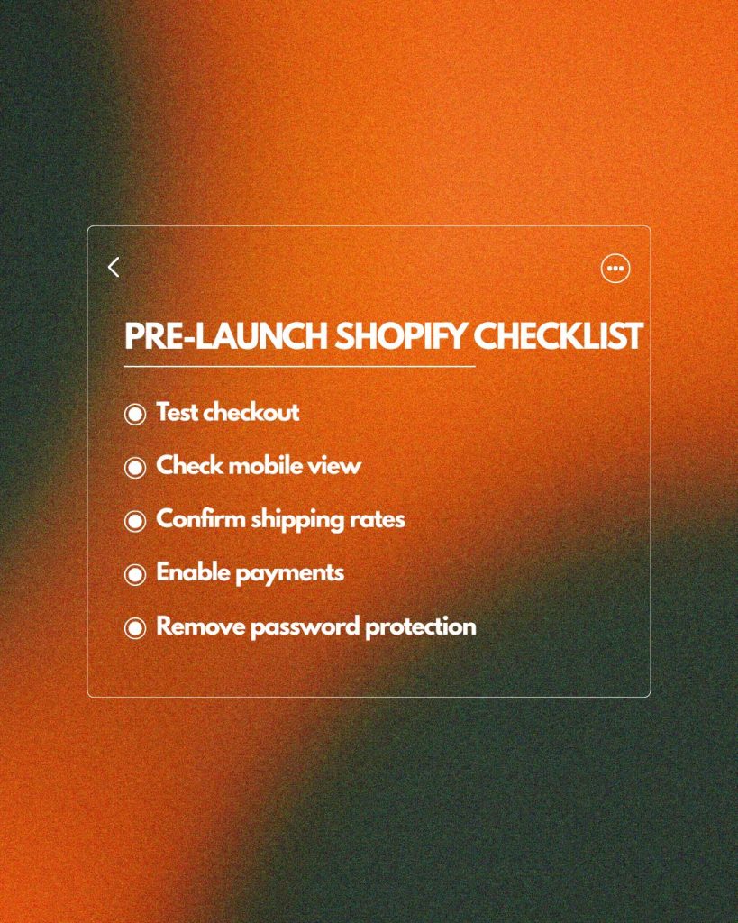 pre launch shopify checklist infographic for beginners