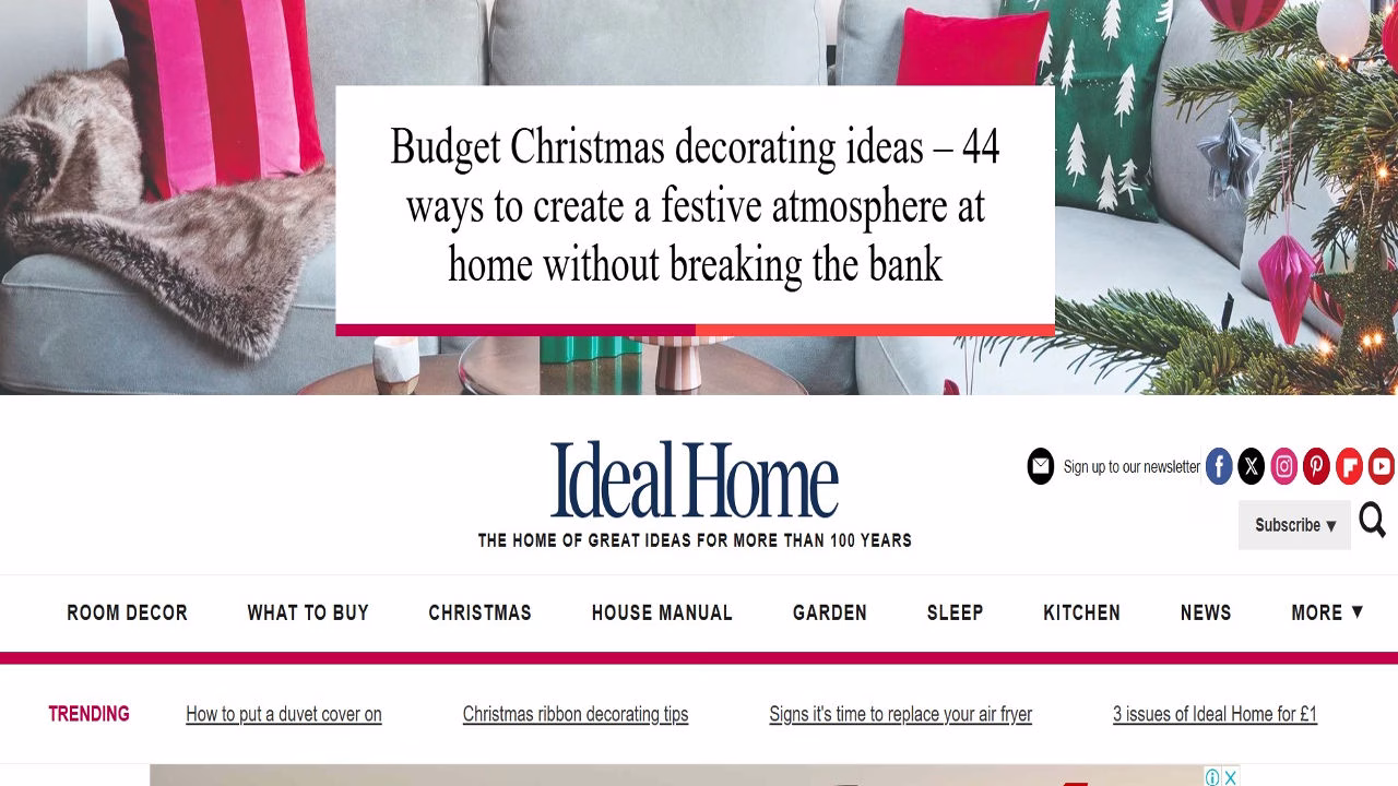 Screenshot or Illustration of Ideal Home Blog Featuring Home Decor Kitchen Design and Interior Ideas