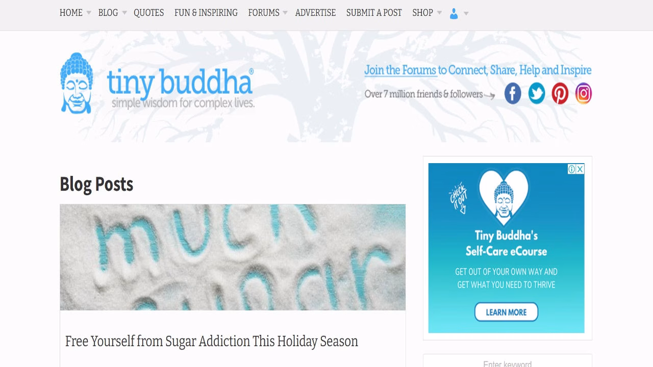 Screenshot or Illustration of Tiny Buddha Blog Focused on Personal Growth Mindfulness and Self improvement