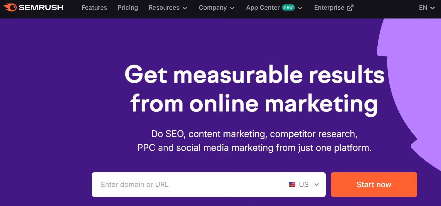 Home Page of Semrush