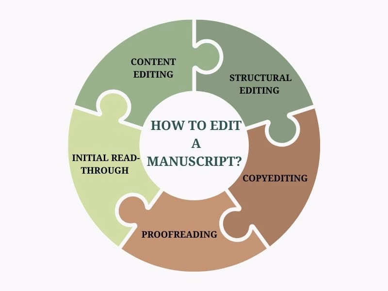 Infographic Showing Step by step Tips on How to Edit a Manuscript Including Proofreading Revising Structure and Polishing Language